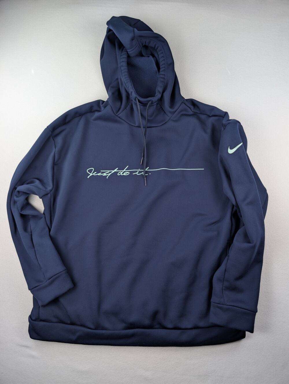 Nike Just Do It Script Hoodie Navy Blue Mint Green Swoosh Men’s Large